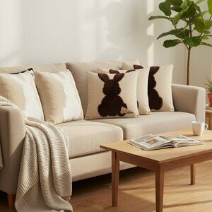 SOGA 4PC 45cm Bunny Silhouette Pillowcase Set – White Decorative Covers for Sofa